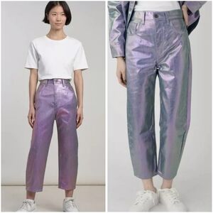 Levi's Pearlized Iridescent Coated Barrel Crop Jeans 29 NWT New